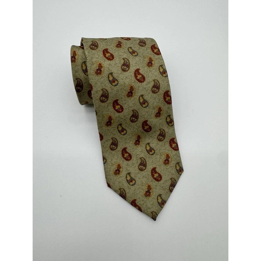 Ermenegildo Zegna‎ Silk Tie Beige Paisley Floral Necktie Made in Italy Luxury